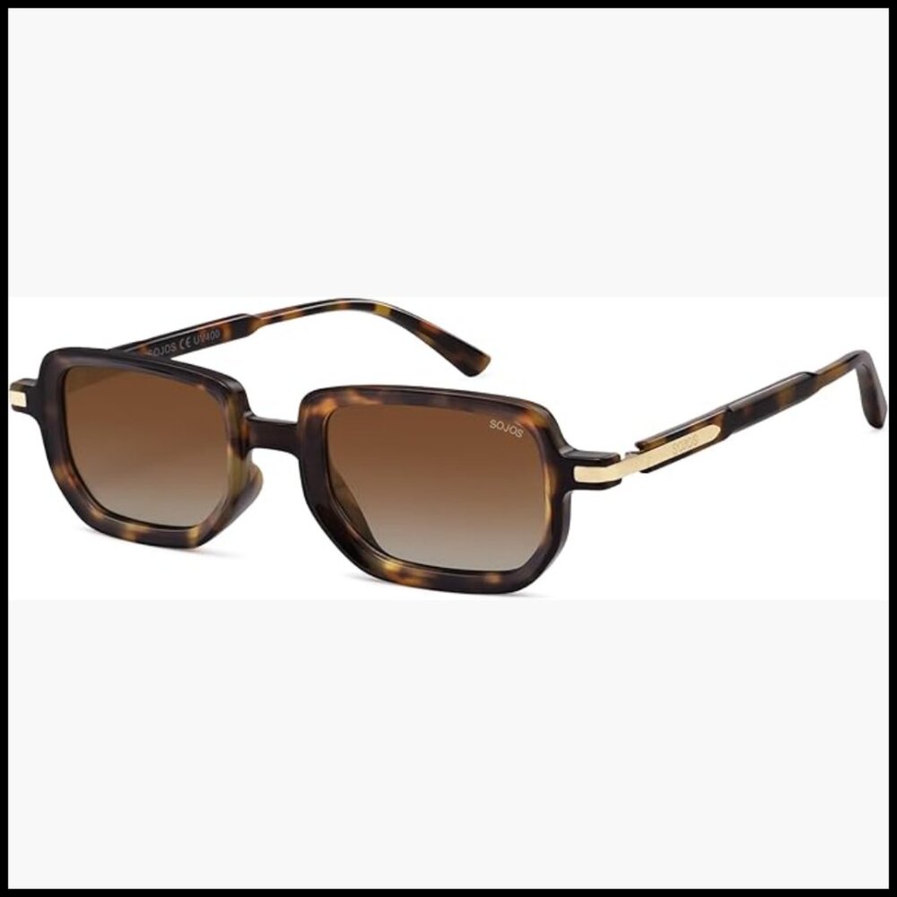 Retro Polarized Rectangular Hexagon Sunglasses, U… - image 1